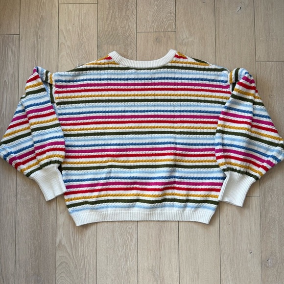 Aqua Balloon Sleeve Rainbow Striped Sweater Women’s Size Large Cotton Blend - Picture 3 of 10